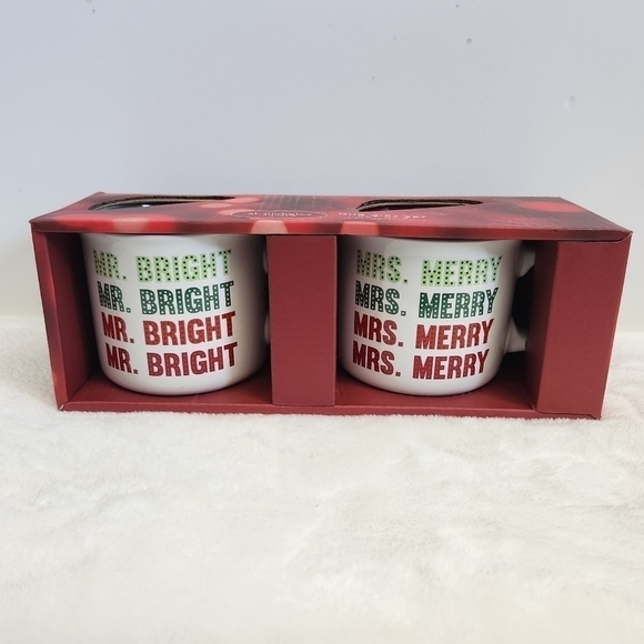 NIB St Nicholas Square Holiday Christmas Mr Bright Mrs Merry Mug Gift Set 14 Oz - Picture 2 of 6